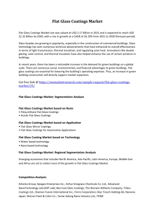 Flat Glass Coatings Market 2022 Key Players Data and Industry Analysis