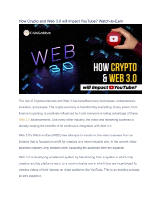 How Crypto and Web 3.0 will Impact YouTube Watch-to-Earn