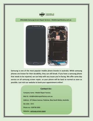 Affordable Samsung Screen Repair Services | Mobilerepairfactory.com.au