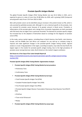 Prostate Specific Antigen Market 2022 Key Players Data and Industry Analysis