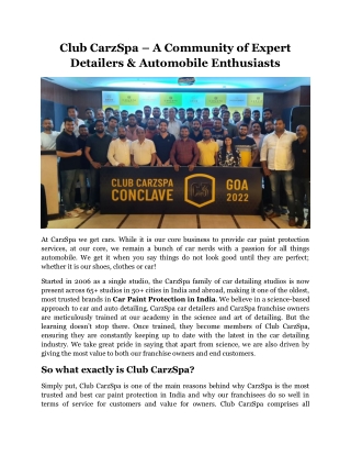 Club CarzSpa – A Community of Expert Detailers & Automobile Enthusiasts