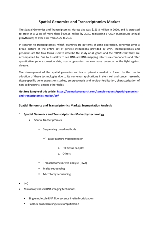Spatial Genomics and Transcriptomics Market Size and Business Growth 2022