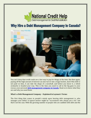 Why Hire a Debt Management Company in Canada