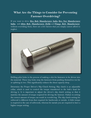 What Are the Things to Consider for Preventing Fastener Overdriving