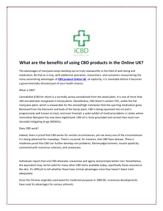 What are the benefits of using CBD products in the Online UK