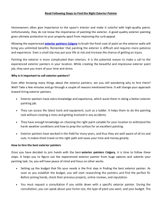 Read Following Steps to Find the Right Exterior Painter