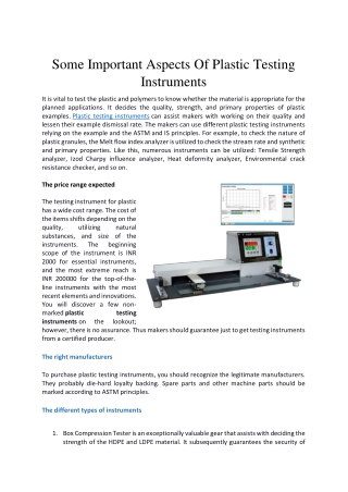 Some Important Aspects Of Plastic Testing Instruments