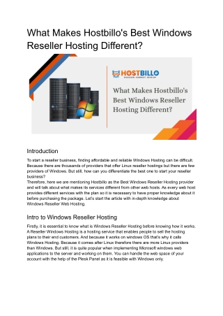 What Makes Hostbillo's Best Windows Reseller Hosting Different