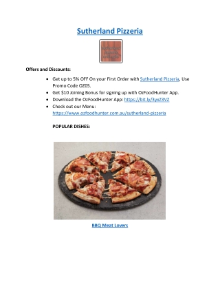 5% off - Sutherland Pizzeria Italian Restaurant, NSW