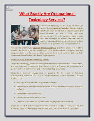 What Exactly Are Occupational Toxicology Services