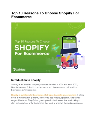 Top 10 Reasons To Choose Shopify For Ecommerce