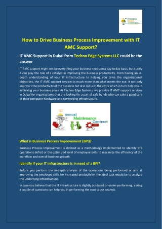 How to Drive Business Process Improvement with IT AMC Support