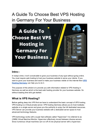 A Guide To Choose Best VPS Hosting in Germany For Your Business