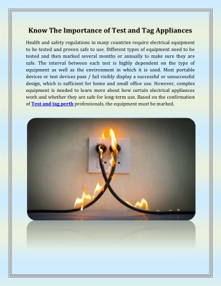 Know The Importance of Test and Tag Appliances