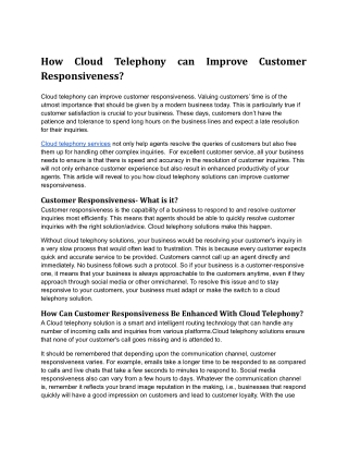 How Cloud Telephony can Improve Customer Responsiveness