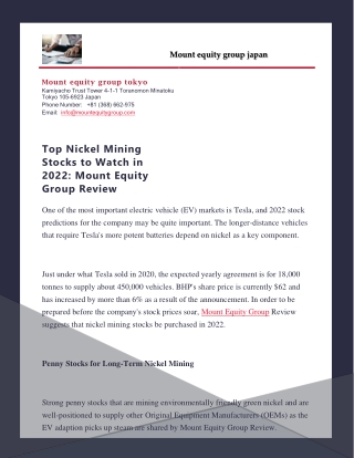 Top Nickel Mining Stocks to Watch in 2022 Mount Equity Group Review