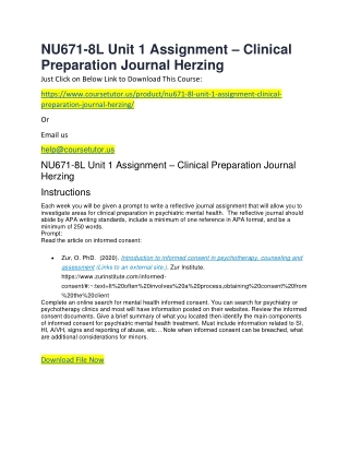 NU671-8L Unit 1 Assignment – Clinical Preparation Journal Herzing