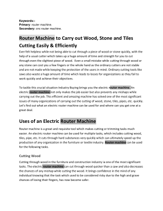 Router Machine to Carry out Wood, Stone and Tiles Cutting Easily & Efficiently
