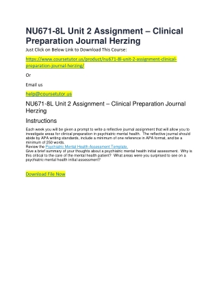 NU671-8L Unit 2 Assignment – Clinical Preparation Journal Herzing