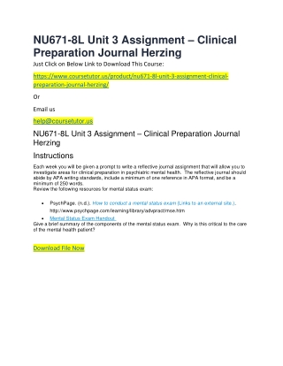 NU671-8L Unit 3 Assignment – Clinical Preparation Journal Herzing