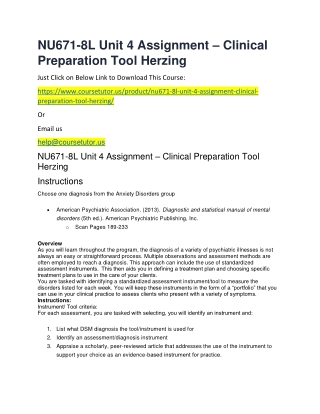 NU671-8L Unit 4 Assignment – Clinical Preparation Tool Herzing