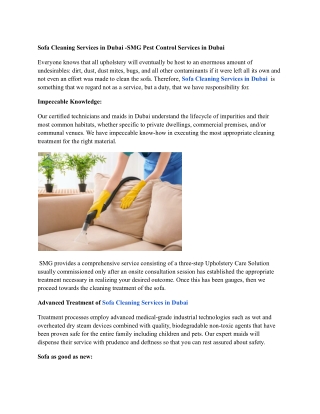 Sofa Cleaning Services in Dubai -SMG Pest Control Services in Dubai