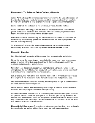 Ameet Parekh Review | Framework To Achieve Extra-Ordinary Results