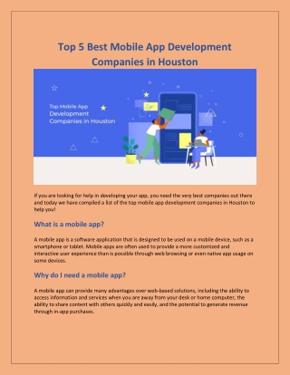 Top 5 Best Mobile App Development Companies in Houston