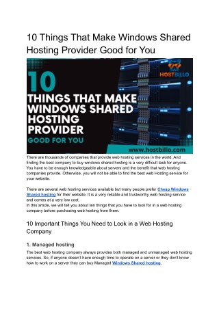 10 Things That Make Windows Shared Hosting Provider Good for You