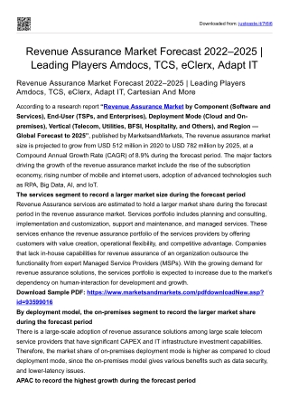 Revenue Assurance Market Forecast 2022–2025 | Leading Players Amdocs, TCS, more