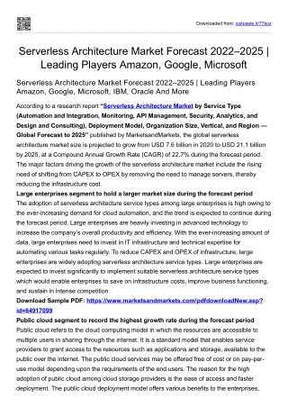 Serverless Architecture Market Forecast 2022–2025 | Leading Players Amazon, more
