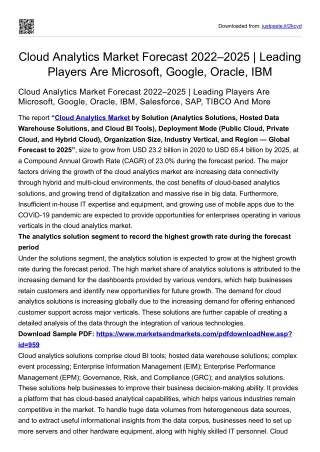 Cloud Analytics Market Forecast 2022–2025 | Leading Players Are Microsoft, more