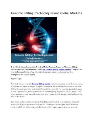 Genome Editing, Technologies and Global Markets