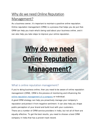Why do we need Online Reputation Management?