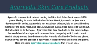 Ayurvedic Skin Care Products