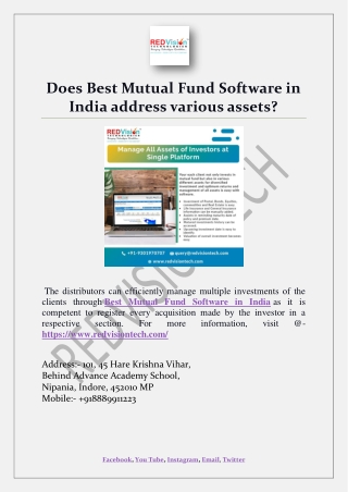 Does Best Mutual Fund Software in India address various assets