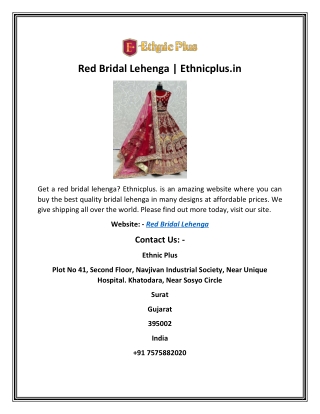 Red Bridal Lehenga | Ethnicplus.in