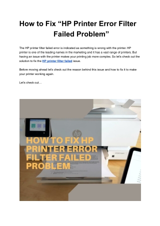 How to Fix “HP Printer Error Filter Failed Problem”
