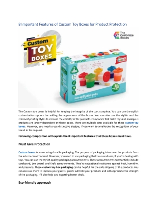 8 Important Features of Custom Toy Boxes for Product Protection