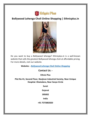 Bollywood Lehenga Choli Online Shopping | Ethnicplus.in