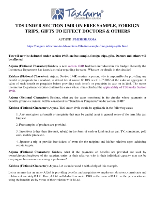 TDS under section 194R on free sample, foreign trips, gifts to effect Doctors &