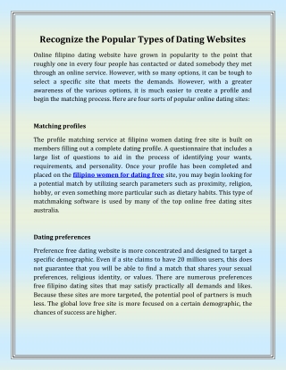 Recognize the Popular Types of Dating Websites