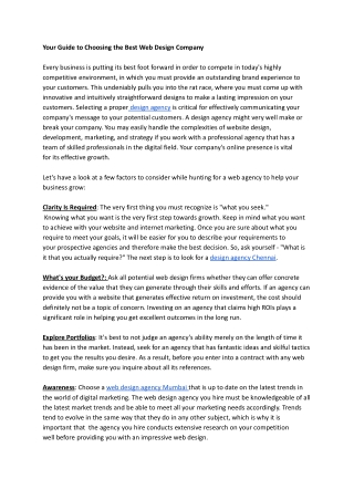 Your Guide to Choosing the Best Web Design Company