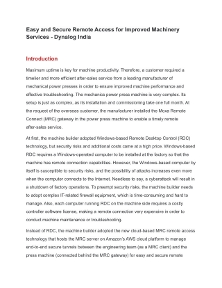 Easy and Secure Remote Access for Improved Machinery Services - Dynalog India