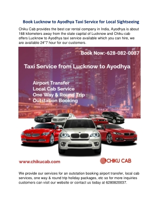 Book Lucknow to Ayodhya Taxi Service for Local Sightseeing