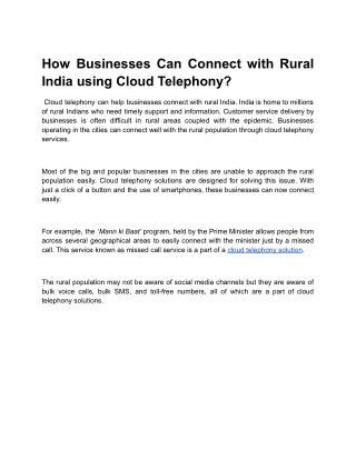 How Businesses Can Connect with Rural India using Cloud Telephony