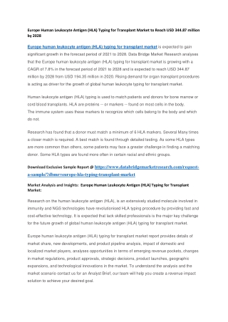 Europe Human Leukocyte Antigen (HLA) Typing for Transplant Market to Reach USD 344.87 million by 2028