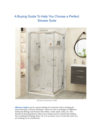 A Buying Guide To Help You Choose a Perfect Shower Suite