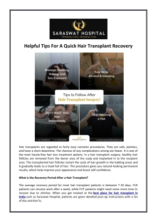 Helpful Tips For A Quick Hair Transplant Recovery