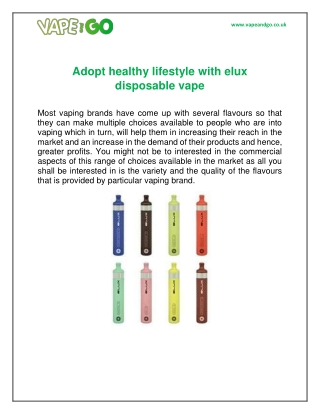 Adopt healthy lifestyle with elux disposable vape